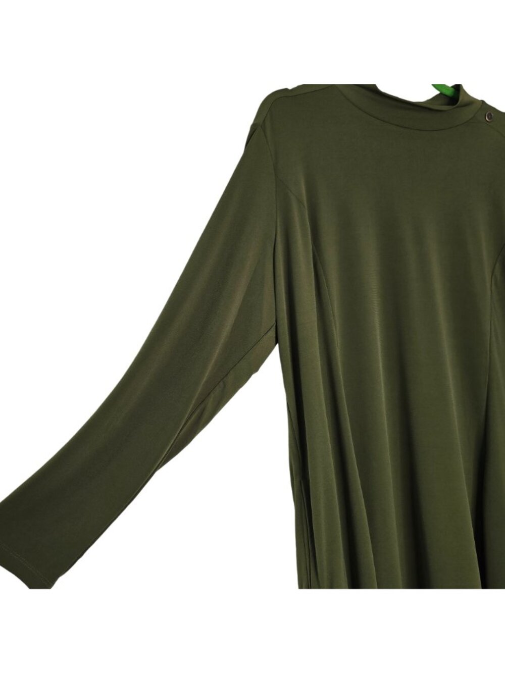 Susan Graver Olive Green Asymmetrical Plus Size 1X Button Top - Picture 4 of 6